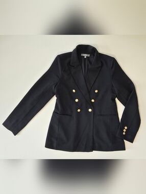 Marled Women's Double-Breasted Black Blazer with Gold Buttons - Sz M